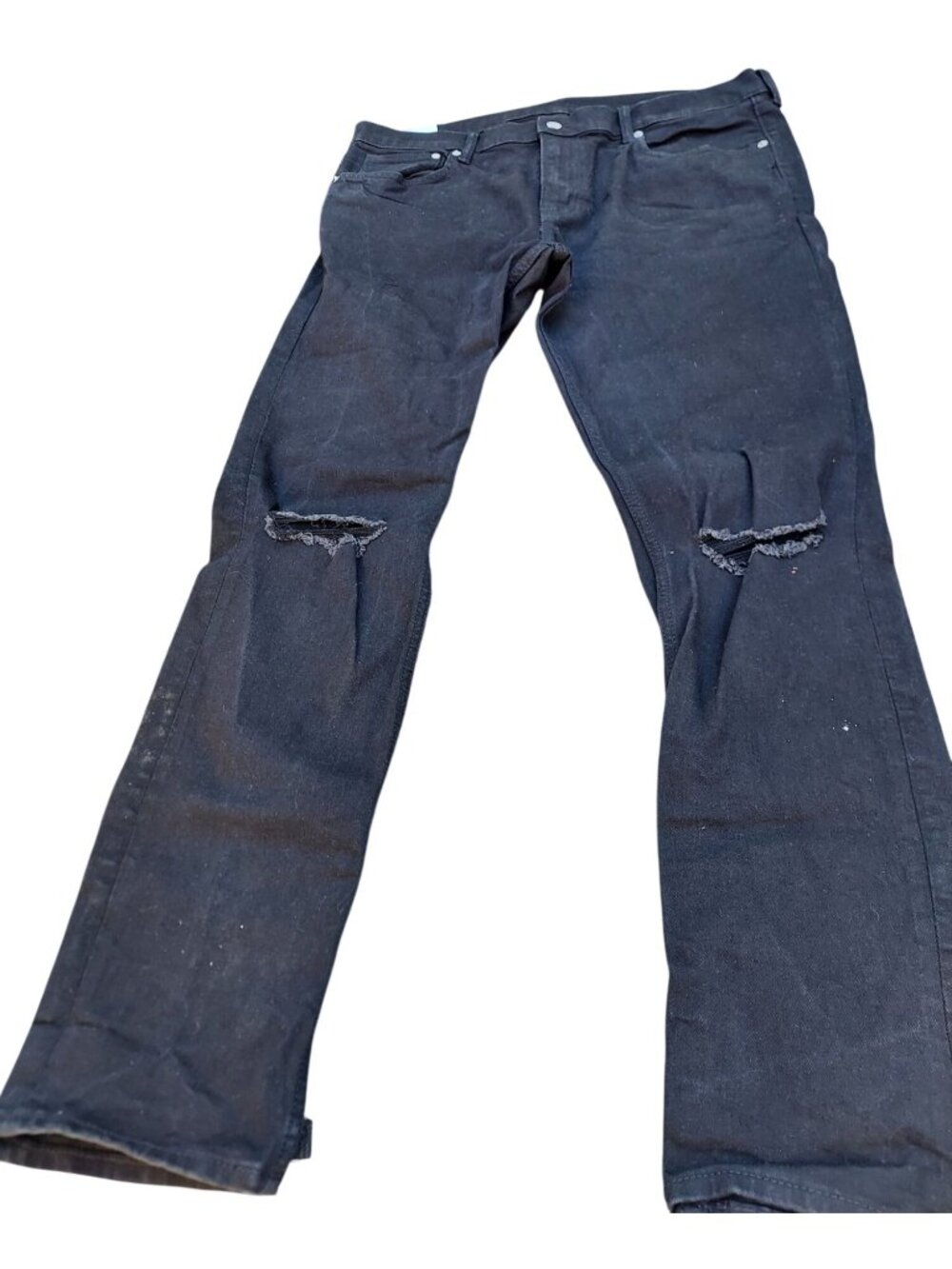 Black Skinny Fit Distressed Jeans 40x32 With Ripped Knees 1408